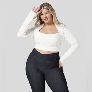 HALARA White Long Sleeve Crop Top